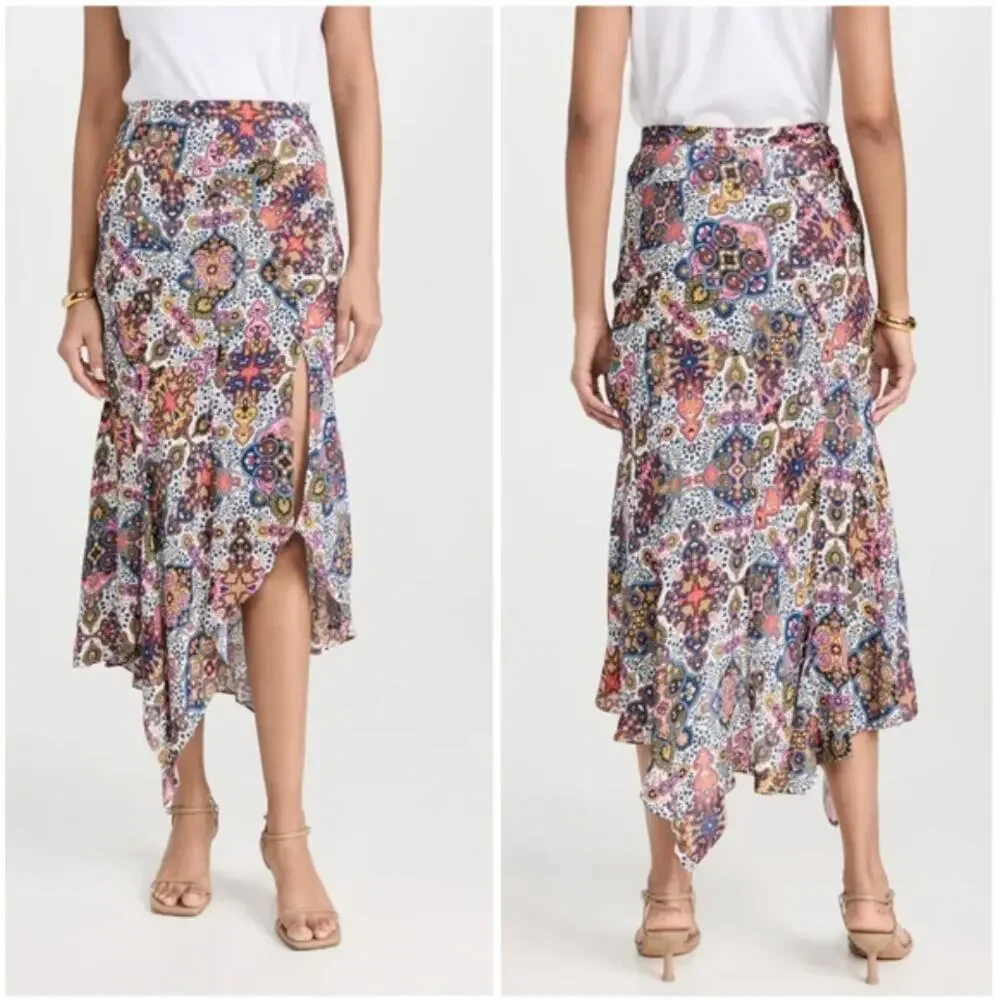 Veronica Beard Mac Midi Skirt Multicolor Asymmetric Hem Feminine, 12